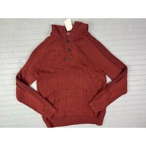 Flag & Anthem Mens Size M Sweater Hoodie Rust Pullover 1/4 Button Front Pocket
